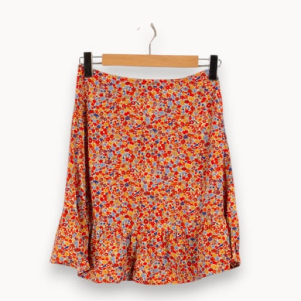 Comptoir des Cotonniers Skirt with ruffle hem - Red Floral, Size L/XL